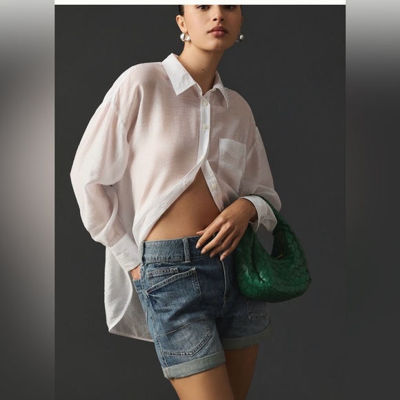 Pilcro Washed Blue High-Rise Denim Shorts - Picture 3 of 11